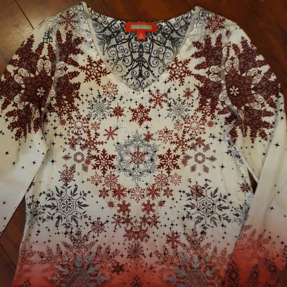 Holiday Traditions Snowflakes Blouse M - Picture 2 of 6